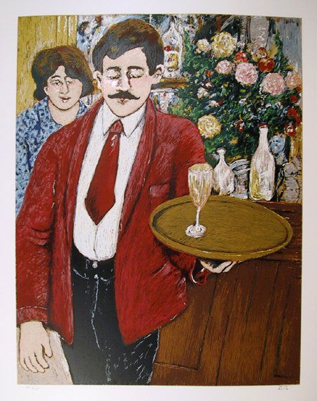 David Azuz, Italian Waiter, Lithograph: Artist: David Azuz Title: Italian Waiter Y