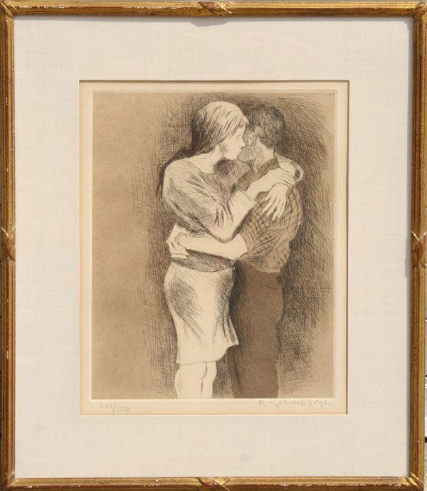 Raphael Soyer, Embrace, Aquatint Etching: Artist: Raphael Soyer, American (1899 - 1987)