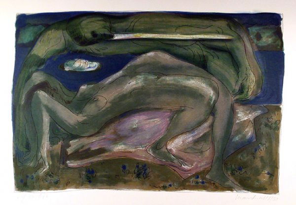 Daniel Marshall, Duck Pond, Nude Lithograph:  Artist: Daniel Marshall Title: The Duck