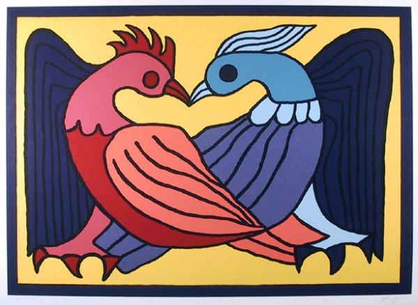 Victor Delfin, Two Kissing Doves, Serigraph: Artist: Victor Delfin, Peruvian (1927 - ) Titl