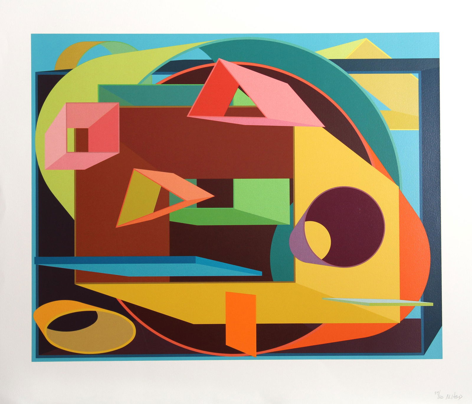 Al Held, Scholes II, Screenprint: Artist: Al Held, American (1928 - 2005) Title: Scholes II Year: 1991 Medium: Screenprint, signed and numbered in pencil Edition: 59/80 Image Size: 23 x 29 inches Size: 29 x 34 in. (73.66 x 86.36 cm)