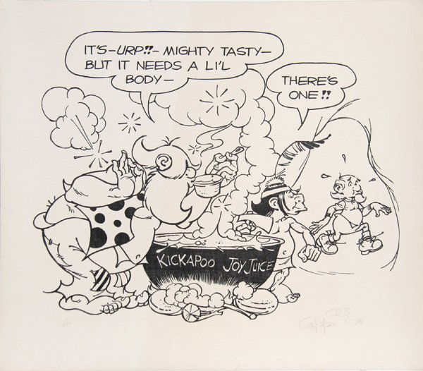 Al Capp, Kickapoo Joyjuice, Serigraph on Canvas: Artist: Al Capp, American (1909 - 1979) Title: Kickapoo Joyjuice Year: 1975 Medium: Serigraph on Canvas, signed and numbered in pencil Edition: 1/250 Paper Size: 24 x 28 inches