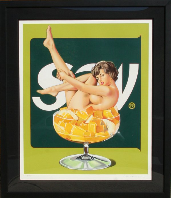 Mel Ramos, Miss Fruit Salad, Serigraph: Artist: Mel Ramos, American (1935 - ) Title: Miss Fruit Salad Year: 1989 Medium: Serigraph, signed and numbered in pencil Edition: 39/125 Size: 45.5 in. x 38 in. (115.57 cm x 96.52 cm) Frame Size: 51