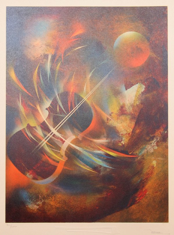 Leonardo Nierman, Brahms, Lithograph: Artist: Leonardo Nierman, Mexican (1932 - )Title: Brahms from the Sound of Color PortfolioYear: 1976Medium: Lithograph on Arches with Embossing, signed and numbered in pencilEdition: XIII/LXXXSize: 30