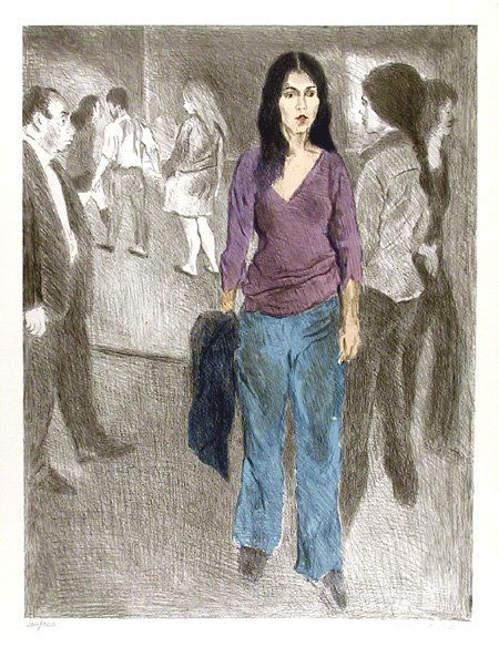 Raphael Soyer, Passing By, Lithograph: Artist: Raphael Soyer, American (1899 - 1987) Title: Passing By Year: circa 1975 Medium: Lithograph, signed and numbered in pencil Edition: 300 Size: 28 in. x 22 in. (71.12 cm x 55.88 cm)