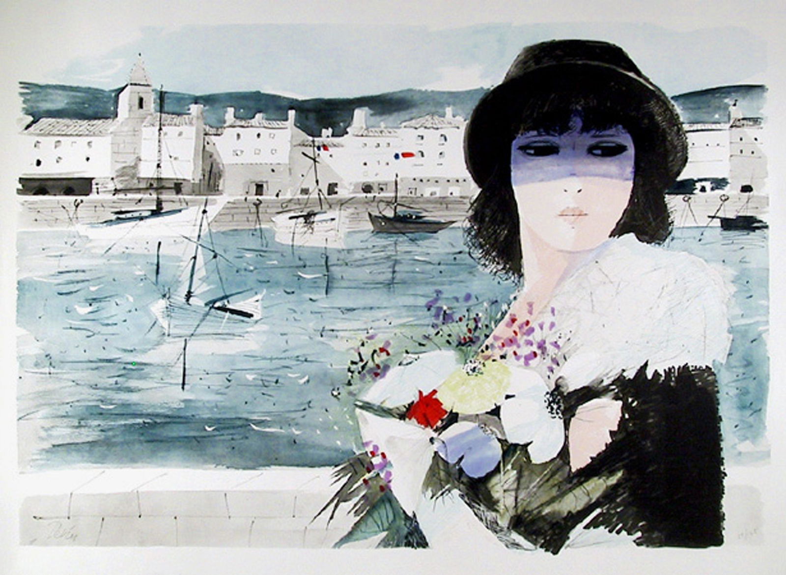 Charles Levier, Woman with Sailboats, Lithograph (1 of 1)