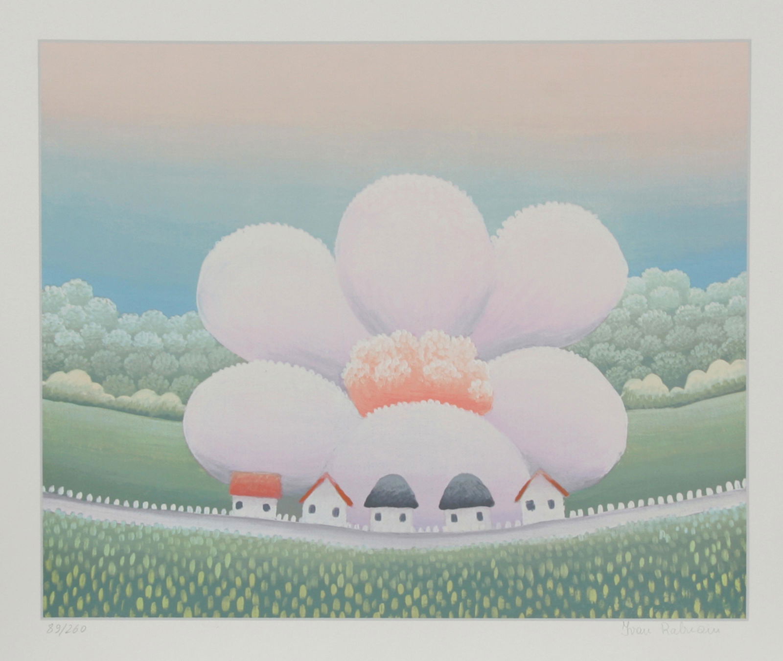 Ivan Rabuzin, Large Flower Behind Village, Screenprint (1 of 1)