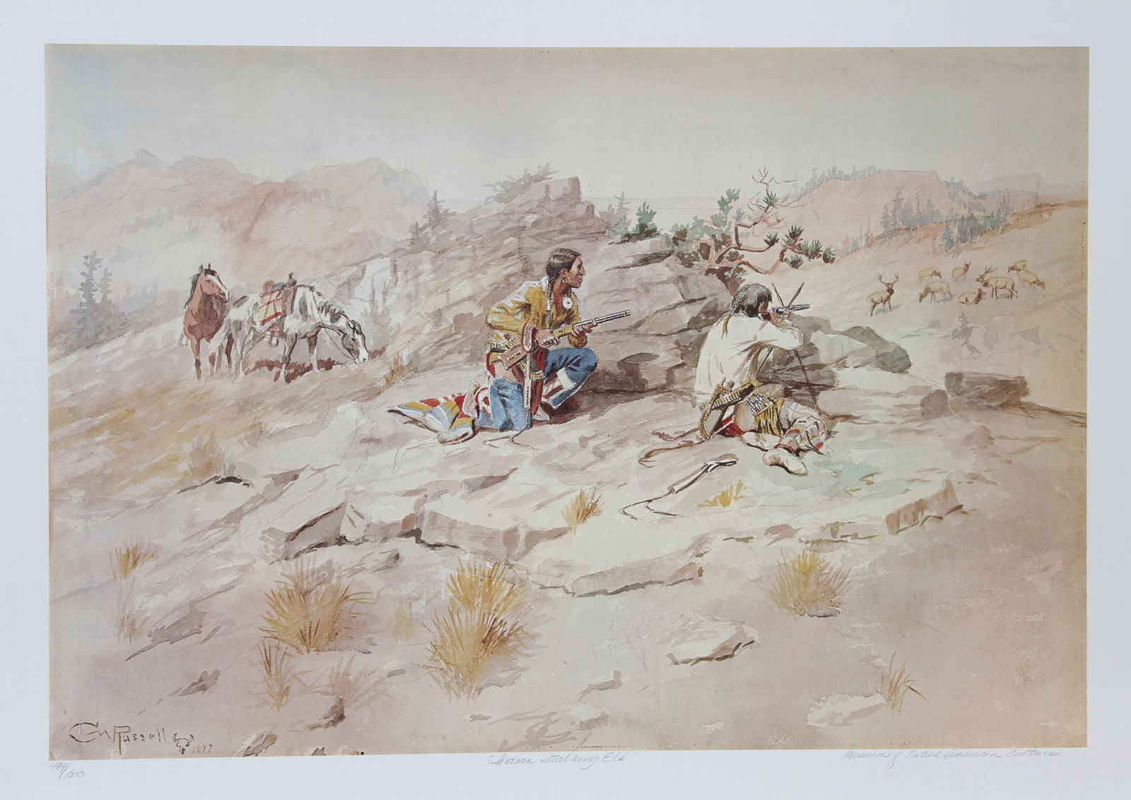 Charles Marion Russell, Indian Stalking Elk, Lithograph (1 of 1)