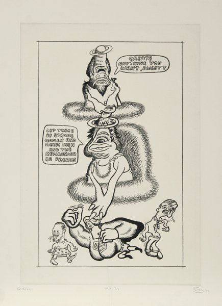 Peter Saul, Goddess, Etching: Artist: Peter Saul, American (1934 - ) Title: Goddess Year: 1995 Medium: Etching, Signed in Pencil Edition: WP 2/2 Size: 30 in. x 22 in. (76.2 cm x 55.88 cm) Frame Size: