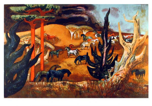 Millard Owen Sheets, Summer Gold, Lithograph: Artist: Millard Owen Sheets, American Title: Summer Gold Year: Circa 1977 Medium: Lithograph, signed and numbered in pencil Edition: 250 Size: 24 in. x 35 in. (60.96 cm x 88.9 cm) Frame Size: