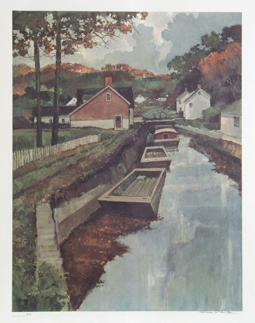 Eric Sloane, Pennsylvania Canal, Offset Lithograph: Artist: Eric Sloane, American (1910 - 1985) Title: Pennsylvania Canal Year: 1977 Medium: Offset Lithograph, Signed in pencil Edition: AP Size: 27.5 x 22 inches