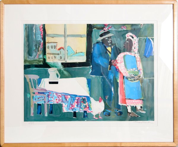 Romare Bearden, Autumn of the Rooster, Lithograph: Artist: Romare Bearden, American (1911 - 1988) Title: Autumn of the Rooster Year: 1983 Medium: Lithograph, Signed and Numbered in Pencil Edition: 88/175 Size: 17 x 22.5 inches (image)