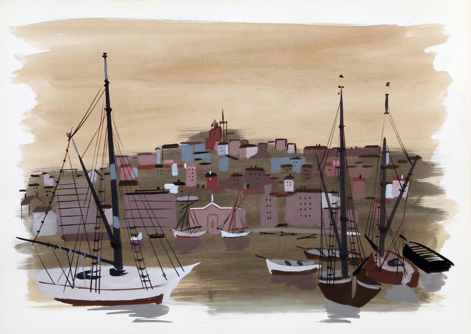 Charles Levier, Harbor 4, Watercolor on paper: Artist: Charles Levier, French (1920 - 2003) Title: Harbor 4 Year: circa 1960 Medium: Watercolor on paper, unsigned Image Size: 19 x 26.5 inches Size: 22 x 30 in. (55.88 x 76.2 cm)