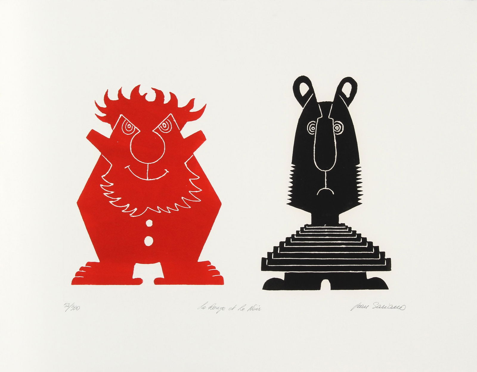 Jean Sariano, Le Rouge et Le Noir, Intaglio Etching and (1 of 2)