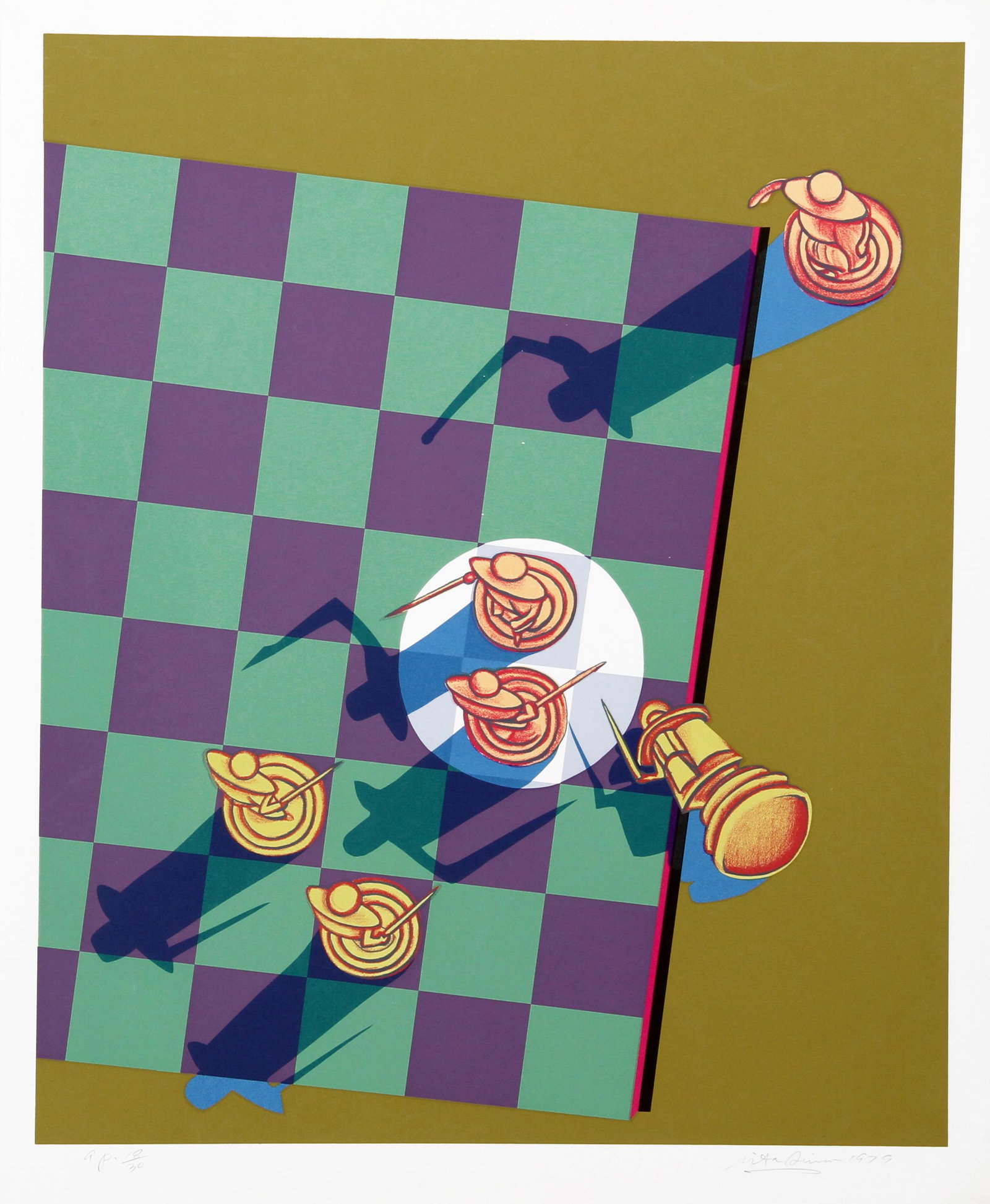 Rita Simon (aka Atirnomis), Knight Moves, Screenprint: Artist: Rita Simon (aka Atirnomis), American (1938 - ) Title: Knight Moves Year: 1979 Medium: Screenprint, Signed and numbered in pencil Edition: AP 30 Image Size: 29 x 24 inches Size: 32 in. x 26 in.