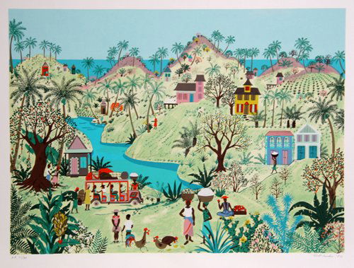 Jack Hofflander, Bus Stop, Serigraph: Artist: Jack Hofflander, American (1920 - 2003) Title: Bus Stop Year: 1980 Medium: Serigraph, Signed, Dated and Numbered in Pencil Edition: 250, AP 30 Size: 26 in. x 34 in. (66.04 cm x 86.36 cm)