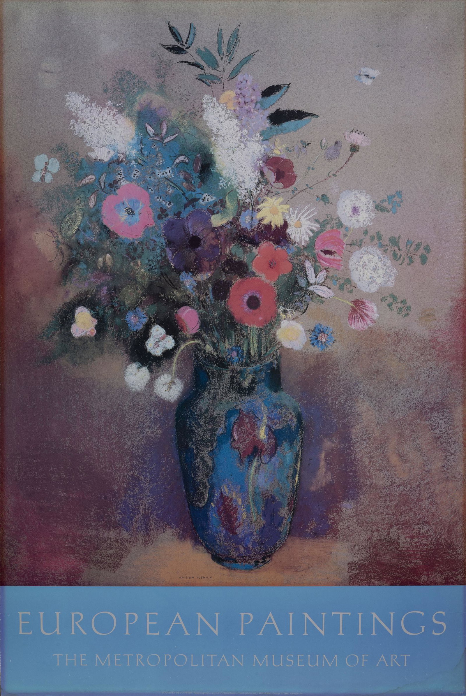 Odilon Redon, Bouquet of Flowers, Poster on board: Artist: Odilon Redon (1840 - 1916) Title: Bouquet of Flowers Year: Medium: Poster on board Image Size: Size: 36 x 24 in. (91.44 x 60.96 cm)
