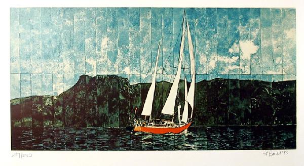 Fran Bull, Boat, Serigraph: Artist: Fran Bull, American (1938 - ) Title: Boat Year: 1980 Medium: Serigraph, signed and numbered in pencil Edition: 250 Size: 20 in. x 29 in. (50.8 cm x 73.66 cm)