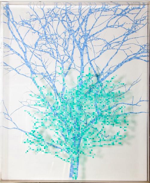 Charles Gaines, Numbers and Trees II, #1 Matilda,: Artist: Charles Gaines, American (1944 - ) Title: Numbers and Trees II, #1 Matilda Year: 1987 Medium: Watercolor, Ink, Pencil on Masonite and Plastic, signed verso Size: 48 in. x 39.5 in. x 5 in. (121