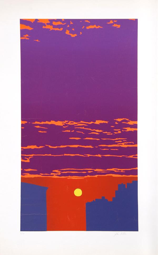 John Button, Skyline at Sunset, Silkscreen: Artist: John Button, American (1929 - 1982) Title: Untitled Skyline at Sunset Medium: Silkscreen, Signed and Numbered in Pencil Edition: 6/40 Size: 35 in. x 22 in. (88.9 cm x 55.88 cm)