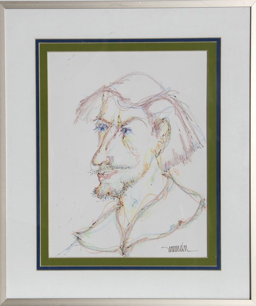 Leonardo Nierman, Self-Portrait 5, Drawing: Artist: Leonardo Nierman, Mexican (1932 - ) Title: Self-Portrait 5 Year: circa 1979 Medium: Ink and Color Pencil on Paper, Signed Size: 12 in. x 9 in. (30.48 cm x 22.86 cm) Frame Size: 18 x 15 inches