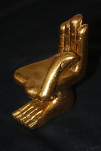 Pedro Friedeberg, Hand/Foot Chair, Sculpture: Artist: Pedro Friedeberg, Mexican (1937 - ) Title: Hand/Foot Chair Medium: Gold Leaf on Carved Wood Size: 5 in. x 3 in. x 3.5 in. (12.7 cm x 7.62 cm x 8.89 cm)