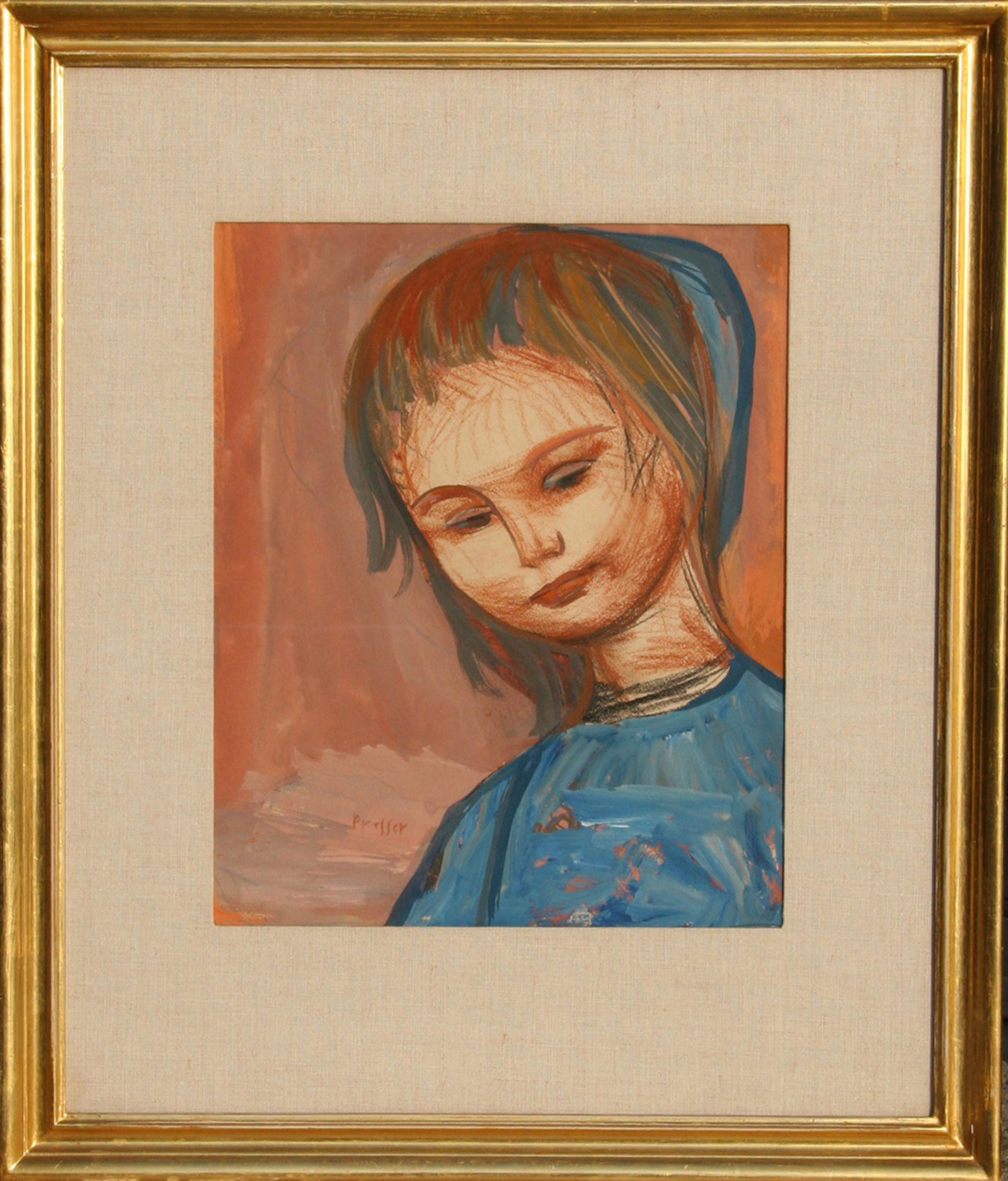 Josef Presser, Portrait of a Girl, Acrylic and Pastel (1 of 2)