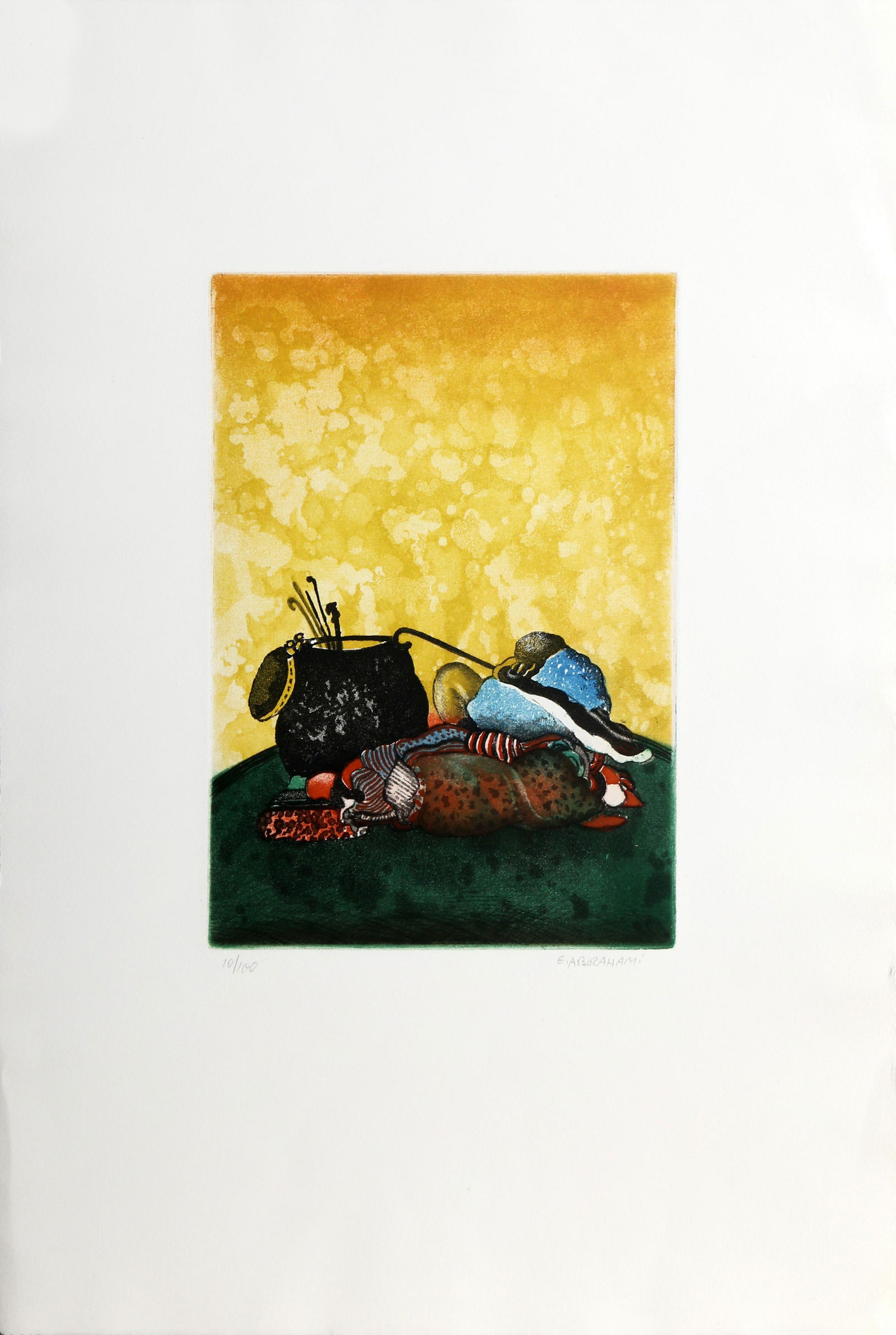 Elie Abrahami, Untitled (Fabric), Etching with Aquatint: Artist: Elie Abrahami, Iranian (1941 - ) Title: Untitled (Fabric) Year: circa 1980 Medium: Etching with Aquatint, signed and numbered in pencil Edition: 10/100 Image Size: 11.25 x 7.75 inches Size: 22