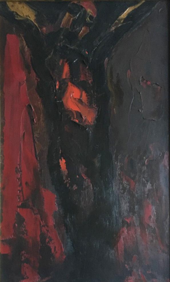 Joachim Probst, Crux, Oil on Board: Artist: Joachim Probst, American (1913 - 1978) Title: Crux Year: 1953 Medium: Oil on Board, signed, titled, and dated verso Size: 18.5 x 12.5 in. (46.99 x 31.75 cm)
