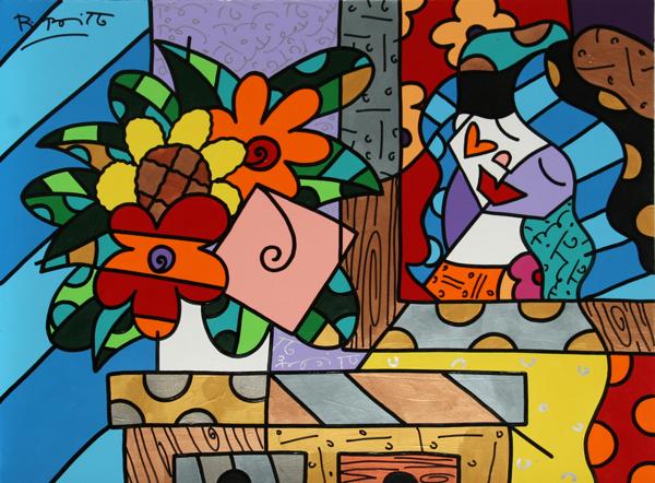 Romero Britto, Our Home, Acrylic Painting: Artist: Romero Britto, Brazilian (1963 - ) Title: Our Home Year: 2002 Medium: Acrylic on Board Size: 20 in. x 27 in. (50.8 cm x 68.58 cm)
