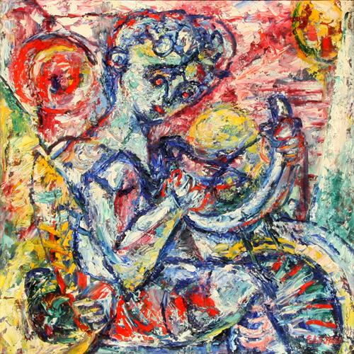 Elijah Silverman, Boy on the Bike, Oil Painting: Artist: Elijah Silverman, American (1910 - 1994) Title: Boy on the Bike Year: circa 1940's Medium: Oil on Canvas, signed l.r. Size: 24 in. x 24 in. (60.96 cm x 60.96 cm)