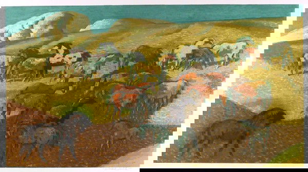 Millard Owen Sheets, Brood Mare Pasture, Lithograp: Artist: Millard Owen Sheets, American Title: Brood Mare Pasture Medium: Lithograph, signed and numbered in pencil Edition: 250 Size: 24 in. x 40 in. (60.96 cm x 101.6 cm)