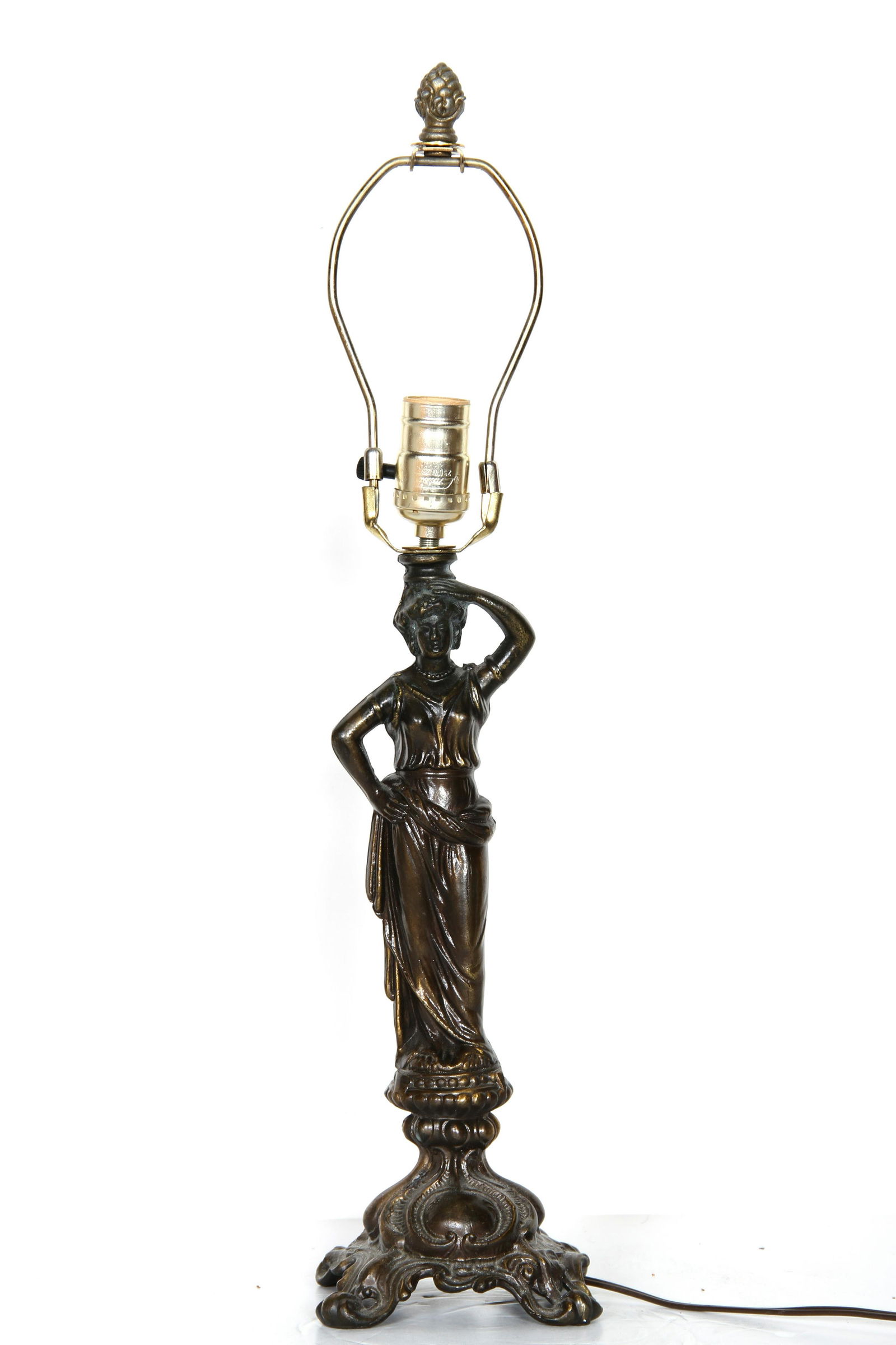 Antiques, Grecian Woman Table Lamp, Bronze with Patina: Artist: Antiques Title: Grecian Woman Table Lamp Year: circa 1950 Medium: Bronze with Patina Image Size: Size: 24 in. (60.96 cm) tall