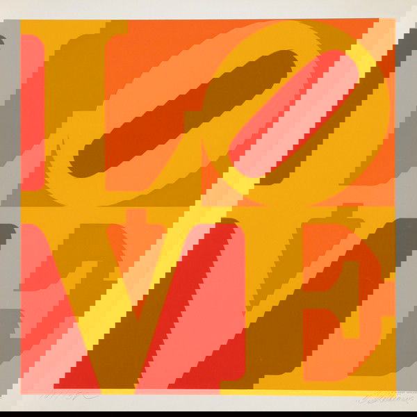 Robert Indiana, Golden Love, Serigraph: Artist: Robert Indiana, American (1928 - ) Title: Golden Love Year: 1973 Medium: Serigraph, signed and numbered in pencil Edition: 101/150, 50AP, 5 PP, 5 HC Image Size: 30 x 30 inches Size: 35 in. x 3