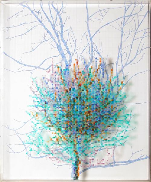 Charles Gaines, Numbers and Trees II, #4 Spike, Wat: Artist: Charles Gaines, American (1944 - ) Title: Numbers and Trees II, #4 Spike Year: 1987 Medium: Watercolor, Ink, Pencil on Masonite and Plastic, signed verso Size: 48 in. x 39.5 in. x 5 in. (121.9