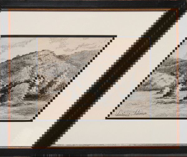Paul Emile Pissarro, Haystacks, Charcoal Drawing: Artist: Paul Emile Pissarro, French (1884 - 1972) Title: Haystacks by a Cottage Year: circa 1940 Medium: Charcoal on Paper, Signed l.l. Size: 9 in. x 12 in. (22.86 cm x 30.48 cm) Frame Size: 17 x 20.5
