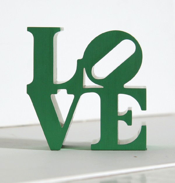 Robert Indiana, Green Love, Aluminum Sculpture: Artist: Robert Indiana, American (1928 - ) Title: Green Love Medium: Aluminum Sculpture Size: 3.5 in. x 3 in. x 2 in. (8.89 cm x 7.62 cm x 5.08 cm)