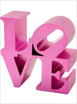 Robert Indiana, Pink Love, Aluminum Sculpture: Artist: Robert Indiana, American (1928 - ) Title: Pink Love Medium: Aluminum Sculpture Size: 3.5 in. x 3 in. x 2 in. (8.89 cm x 7.62 cm x 5.08 cm)