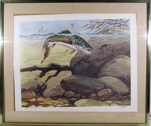 Bill Elliot, Rainbow Trout, Lithograph: Artist: Bill Elliot Title: Rainbow Trout Year: circa 1980 Medium: Lithograph, Signed in Pencil Edition: AP Size: 24 in. x 31 in. (60.96 cm x 78.74 cm)