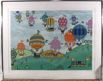 Jack Hofflander, Balloons and Kites, Serigraph: Artist: Jack Hofflander, American (1920 - 2003) Title: Untitled - Balloons and Kites Year: 1979 Medium: Serigraph, signed and numbered in pencil Edition: 250 Size: 26 in. x 34 in. (66.04 cm x 86.36 cm