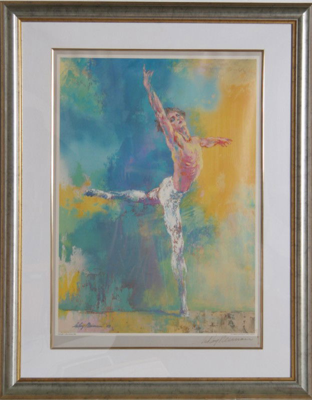 LeRoy Neiman, Mikhail Baryshnikov, Signed Poster: Artist: LeRoy Neiman, American (1927 - ) Title: Mikhail Baryshnikov Year: 1983 Medium: Poster, signed in marker l.r. Size: 24 in. x 17 in. (60.96 cm x 43.18 cm) Frame Size: 35 x 27.5 inches