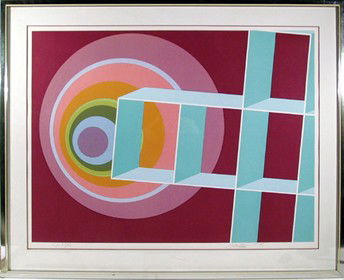 Rita Simon, Optical Surrealist Serigraph: Artist: Rita Simon, American (1938 - ) Title: Untitled 3 Year: 1978 Medium: Serigraph, signed and numbered in pencil Edition: AP 30 Size: 25.5 in. x 36 in. (64.77 cm x 91.44 cm)