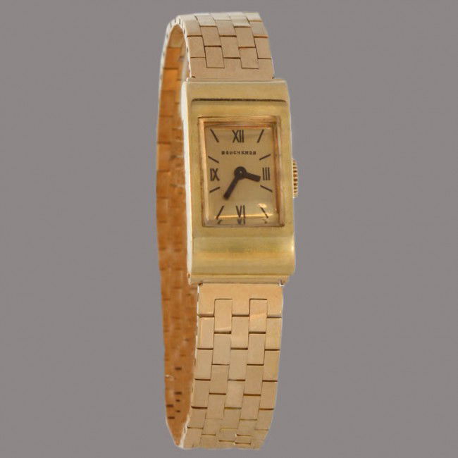 Boucheron, Paris 18k Ladies Watch with Interchangea: Artist: Boucheron Title: Paris Ladies Watch with Interchangeable Bands Year: circa 1940 Medium: 18k Gold Watch with 18k Gold Band & Black Leather Band Size: 1 in. x 0.5 in. (2.54 cm x 1.27 cm) (face)