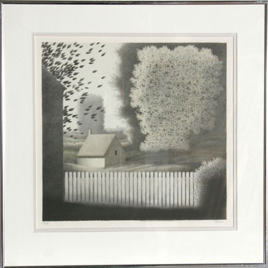 Robert Kipniss, Picket Fence I, Lithograph: Artist: Robert Kipniss, American (1931 - ) Title: Picket Fence I Year: circa 1975 Medium: Lithograph, signed and numbered in pencil Edition: 45/175 Image Size: 13.5 x 14 inches Frame Size: 20 x 20 inc