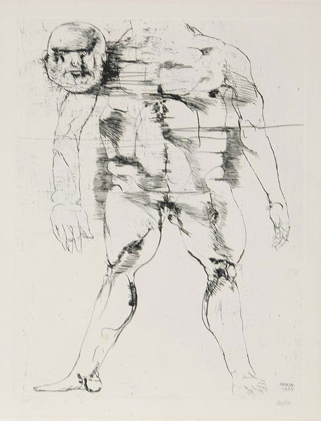 Leonard Baskin, Headless, Etching: Artist: Leonard Baskin, American (1922 - 2000) Title: Headless Year: 1969 Medium: Etching, signed and numbered in pencil Edition: 61/75 Size: 30 in. x 22 in. (76.2 cm x 55.88 cm)
