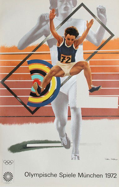 Peter Phillips, Olympische Spiele Muenchen, Poster: Artist: Peter Phillips, British (1939 - ) Title: Olympische Spiele Muenchen Year: 1972 Medium: Poster mounted on linen Size: 40 in. x 25 in. (101.6 cm x 63.5 cm)