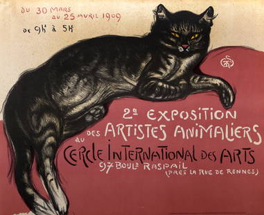 Theophile Alexandre Steinlen, Artiste Animaliers, Poster with Embossed Cat Blindstamp: Artist: Theophile Alexandre Steinlen, French/Swiss (1859 - 1923) Title: Artiste Animaliers Portfolio: Year: 1981 Medium: Poster with Embossed Cat Blindstamp Edition: Image Size: Size: 20.5 x 25 in. (5