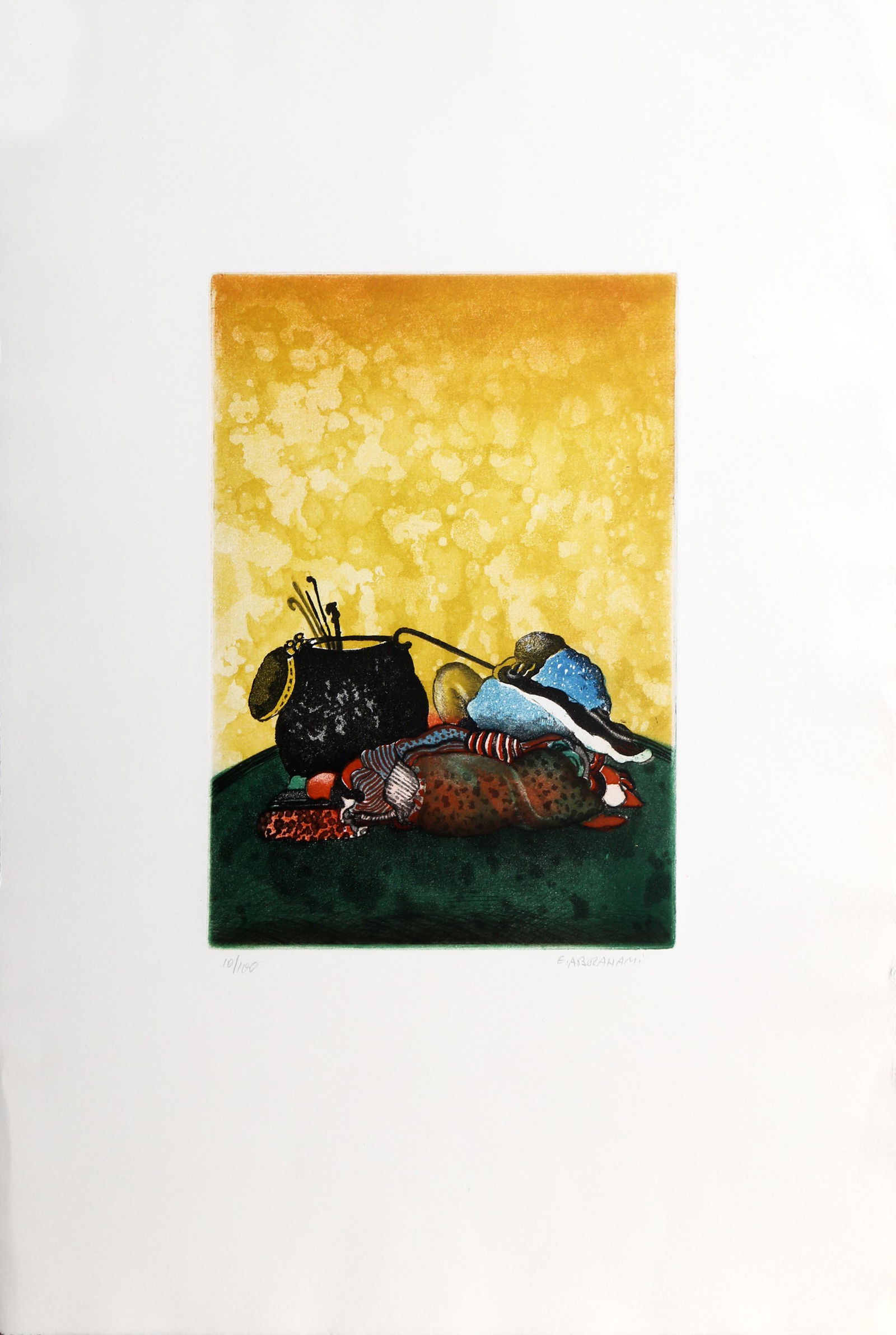 Elie Abrahami, Untitled (Fabric), Etching with Aquatint: Artist: Elie Abrahami, Iranian (1941 - ) Title: Untitled (Fabric) Portfolio: Year: circa 1980 Medium: Etching with Aquatint, signed and numbered in pencil Edition: 10/100 Image Size: 11.25 x 7.75 inch