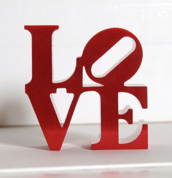 Robert Indiana, Red Love, Aluminum Sculpture: Artist: Robert Indiana, American (1928 - ) Title: Red Love Medium: Aluminum Sculpture Size: 3.5 in. x 3 in. x 2 in. (8.89 cm x 7.62 cm x 5.08 cm)