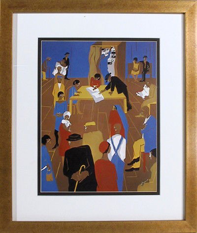 Jacob Lawrence, The 1920's, Offset Lithograph: Artist: Jacob Lawrence, American (1917 - 2000) Title: The 1920's Year: 1975 Medium: Offset Lithograph Size: 17 in. x 14 in. (43.18 cm x 35.56 cm) Frame Size: 20 x 17 inches